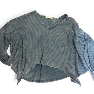 We The Free Distressed Blue V-Neck